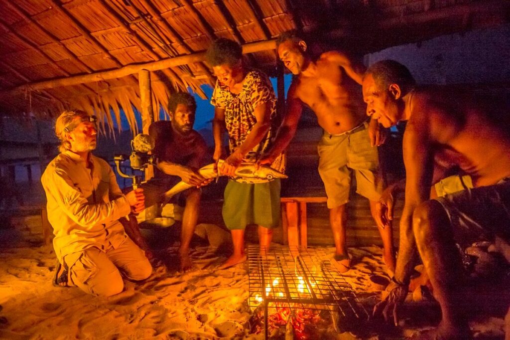 International film crew on location in Papua New Guinea