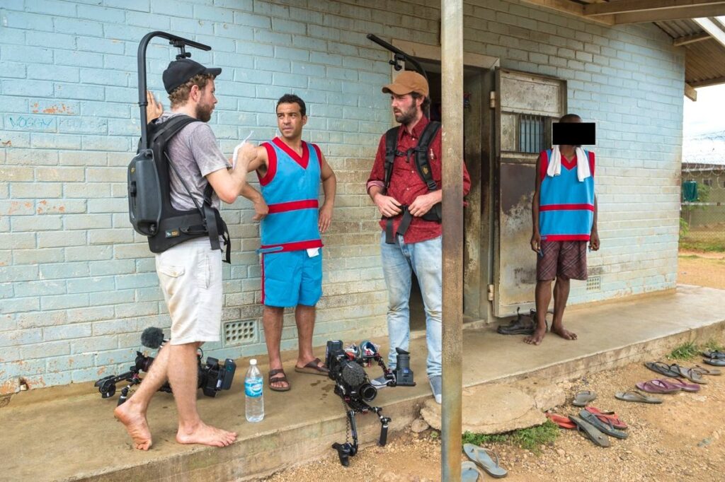 International film crew on location in Papua New Guinea