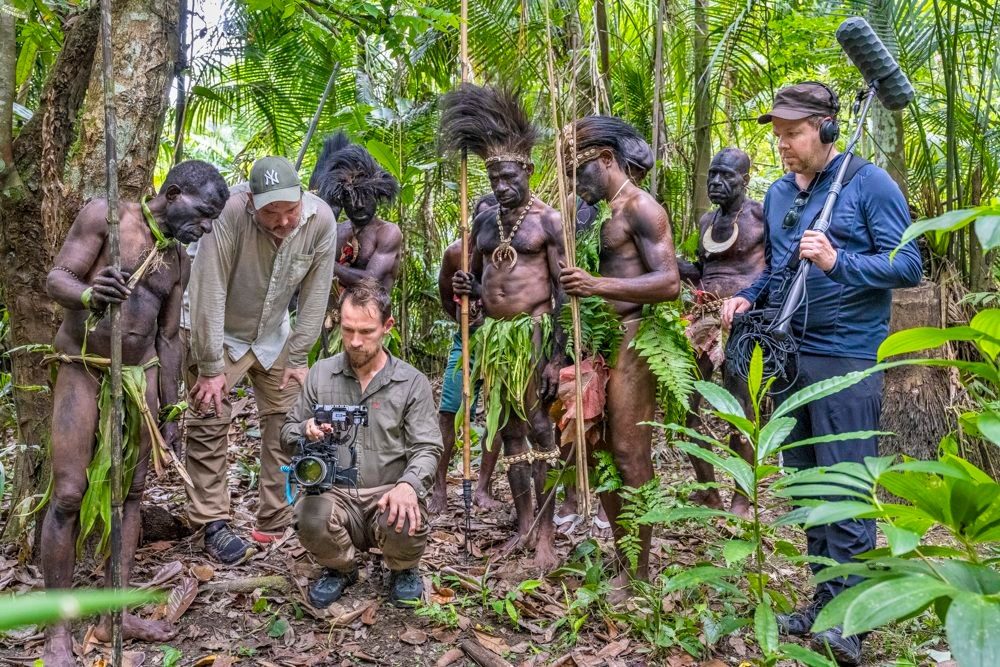 International film crew on location in Papua New Guinea
