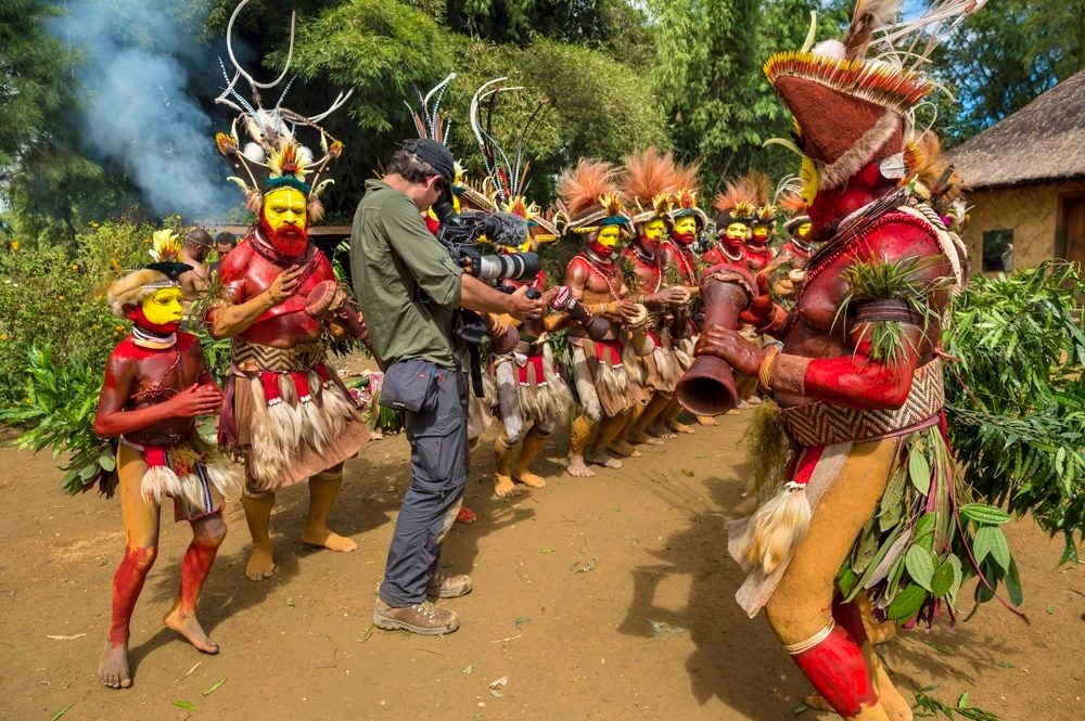 International film crew on location in Papua New Guinea