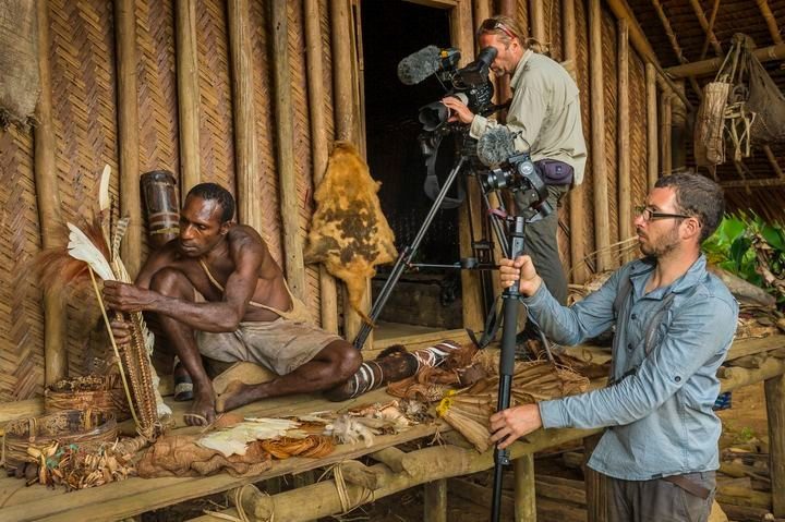 International film crew on location in Papua New Guinea