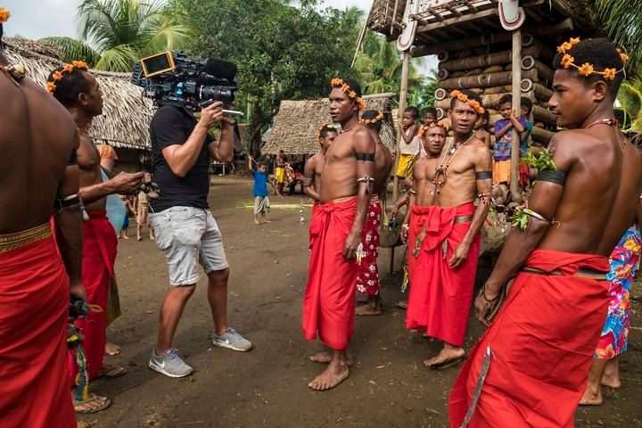International film crew on location in Papua New Guinea