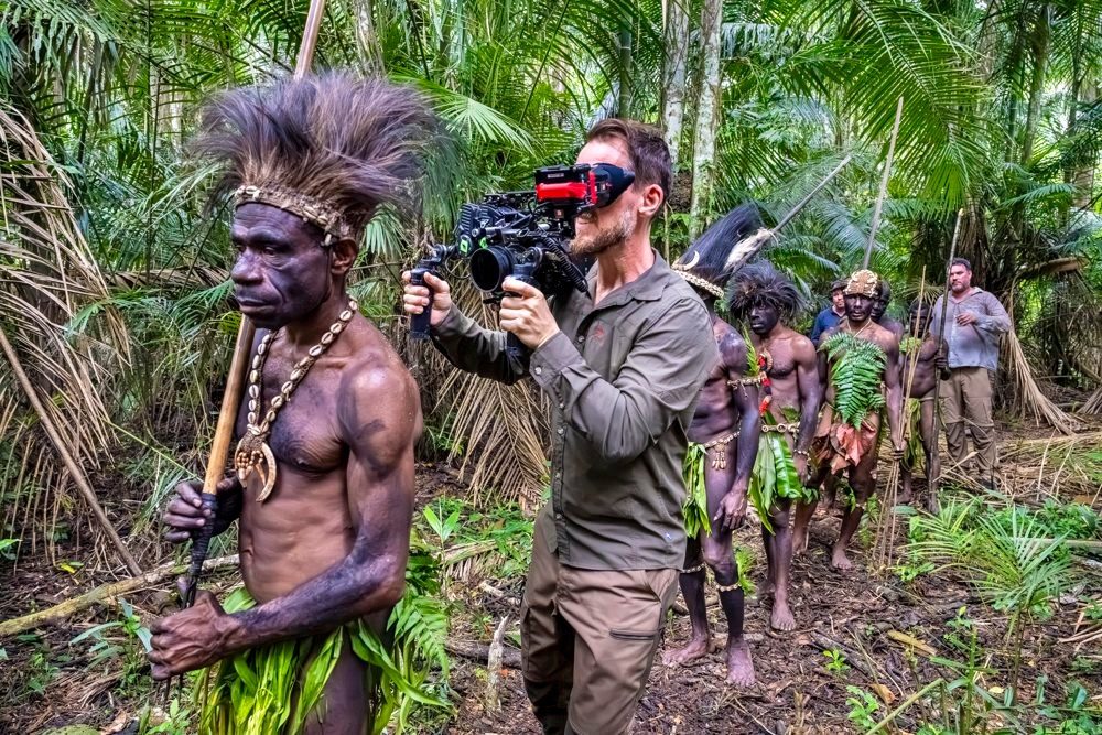 International film crew on location in Papua New Guinea