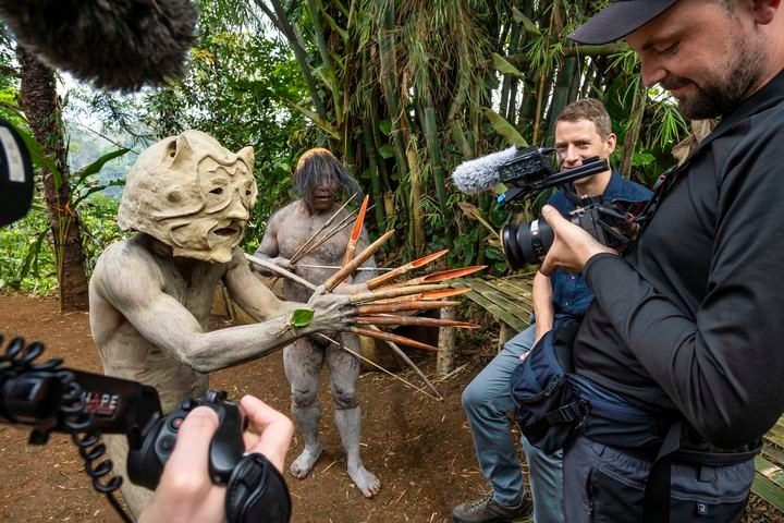 International film crew on location in Papua New Guinea
