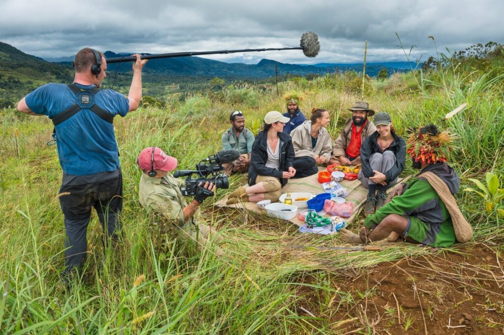 International film crew on location in Papua New Guinea