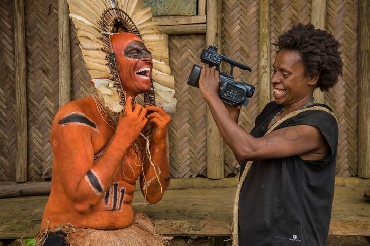 International film crew on location in Papua New Guinea