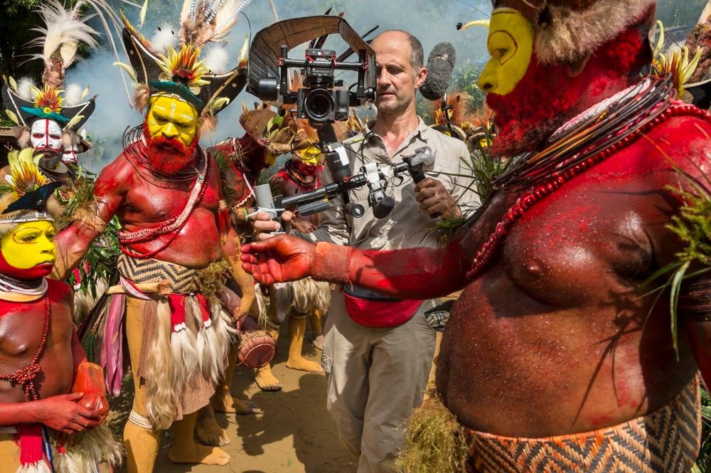 International film crew on location in Papua New Guinea
