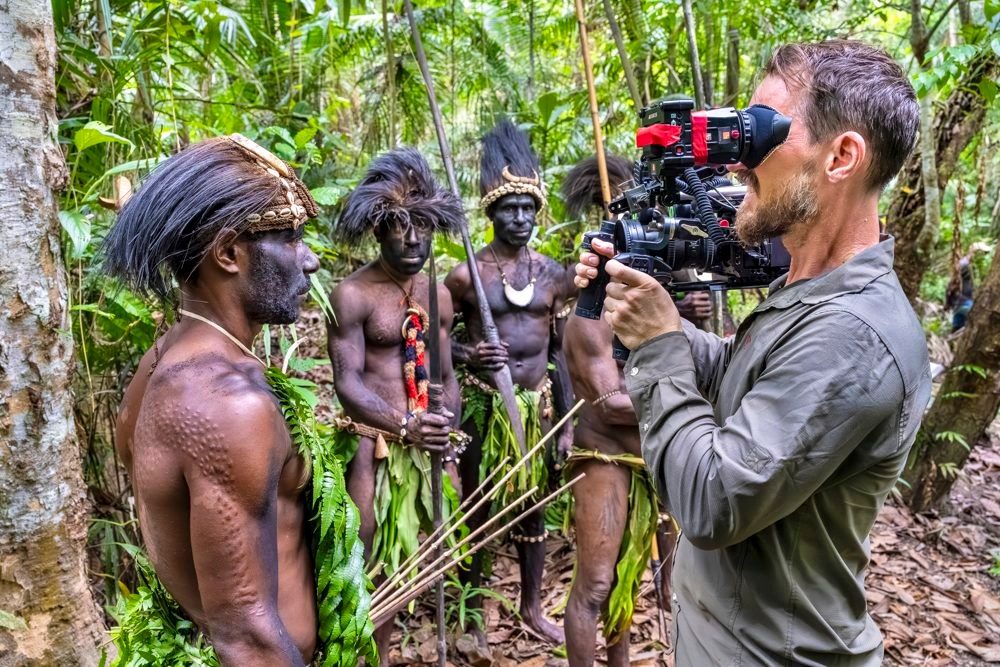 International film crew on location in Papua New Guinea