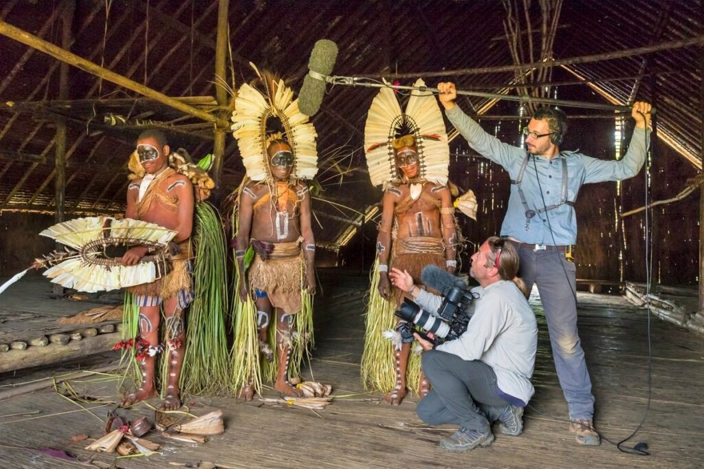 International film crew on location in Papua New Guinea