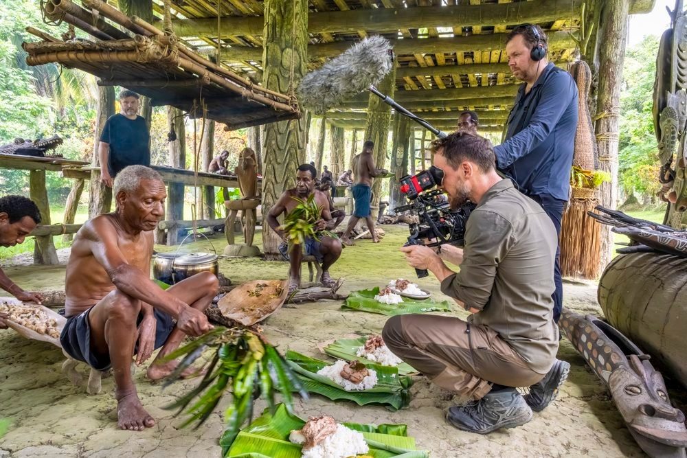 International film crew on location in Papua New Guinea