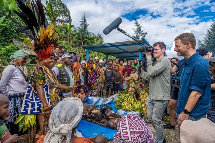 International film crew on location in Papua New Guinea