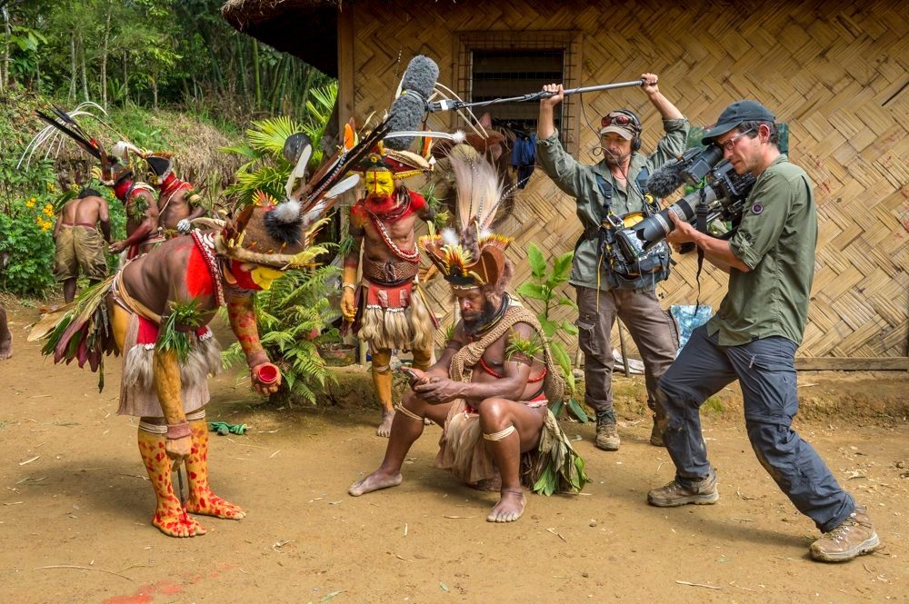International film crew on location in Papua New Guinea