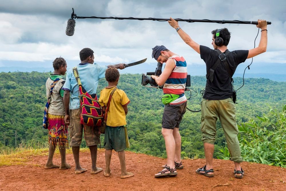 International film crew on location in Papua New Guinea