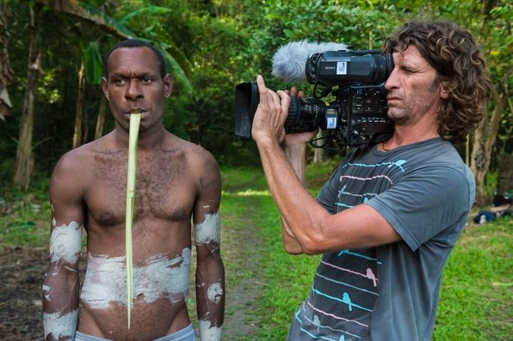 International film crew on location in Papua New Guinea