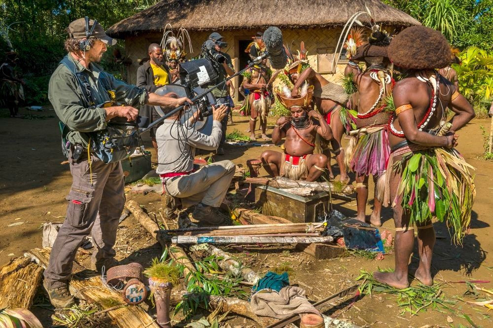 International film crew on location in Papua New Guinea