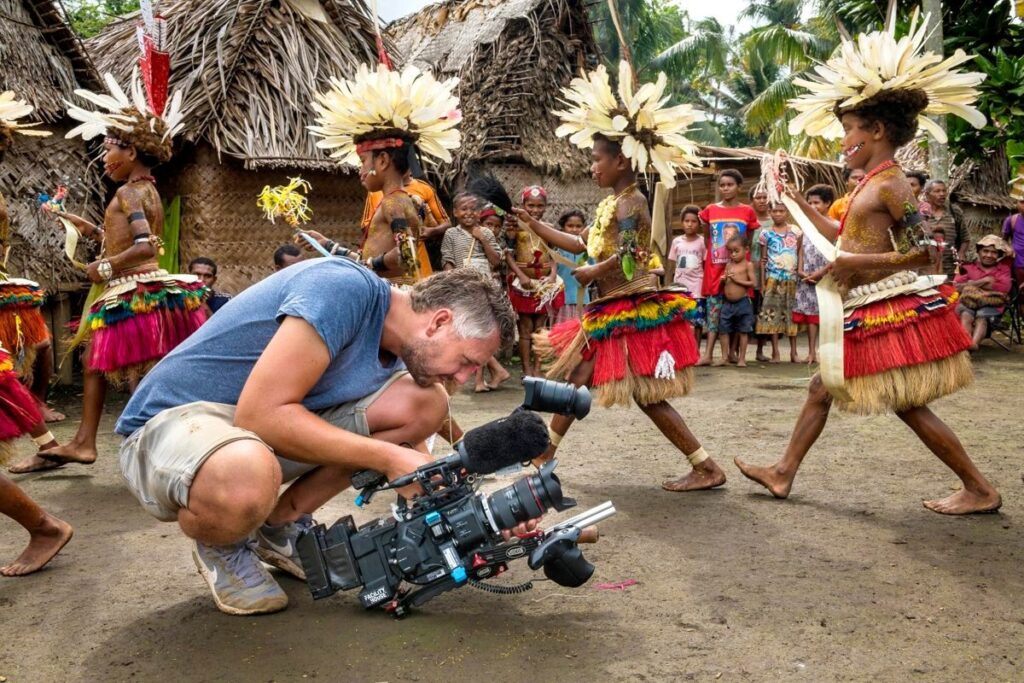 International film crew on location in Papua New Guinea