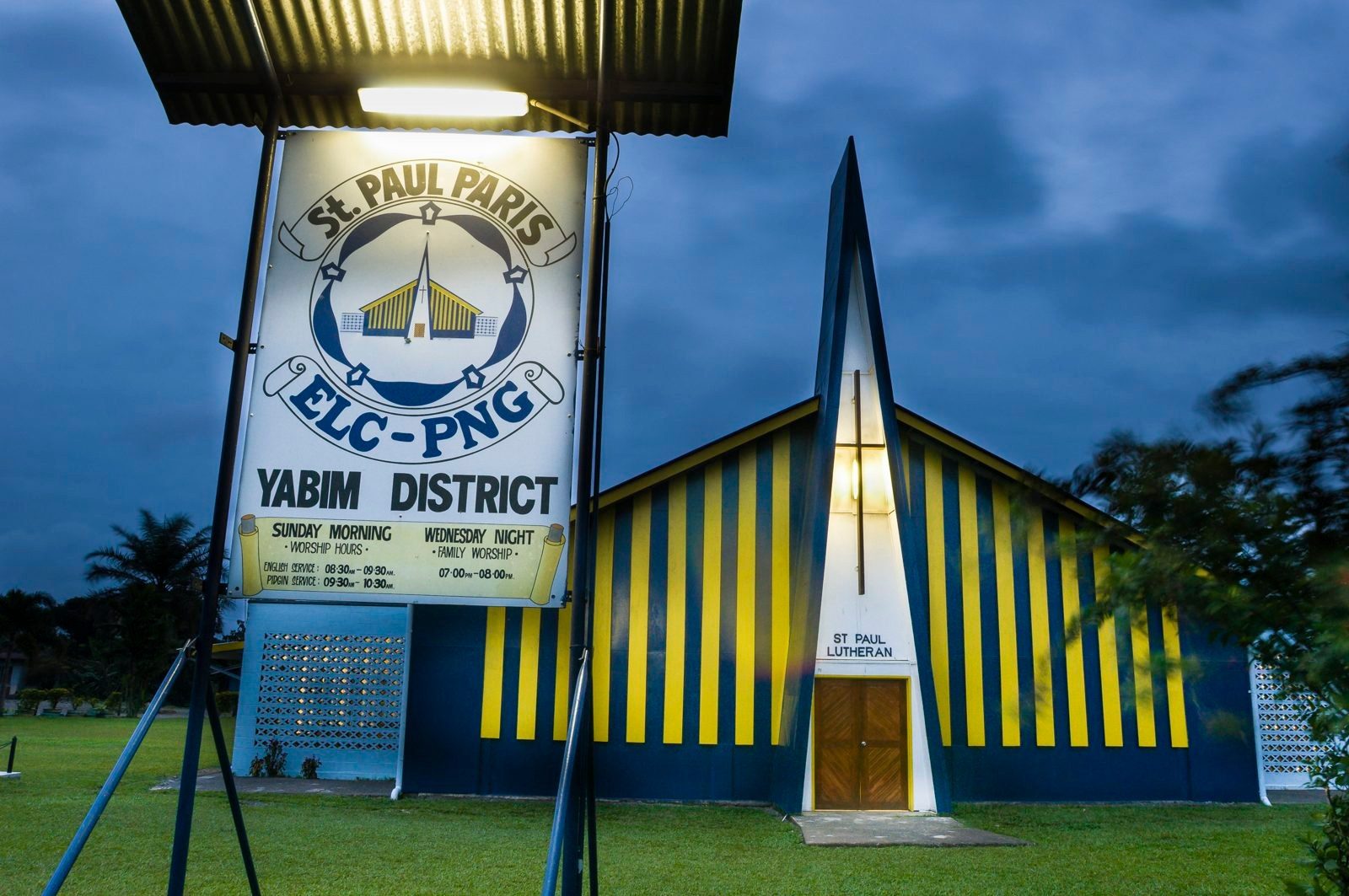 St Paul Lutheran church, Yabim District, at dusk